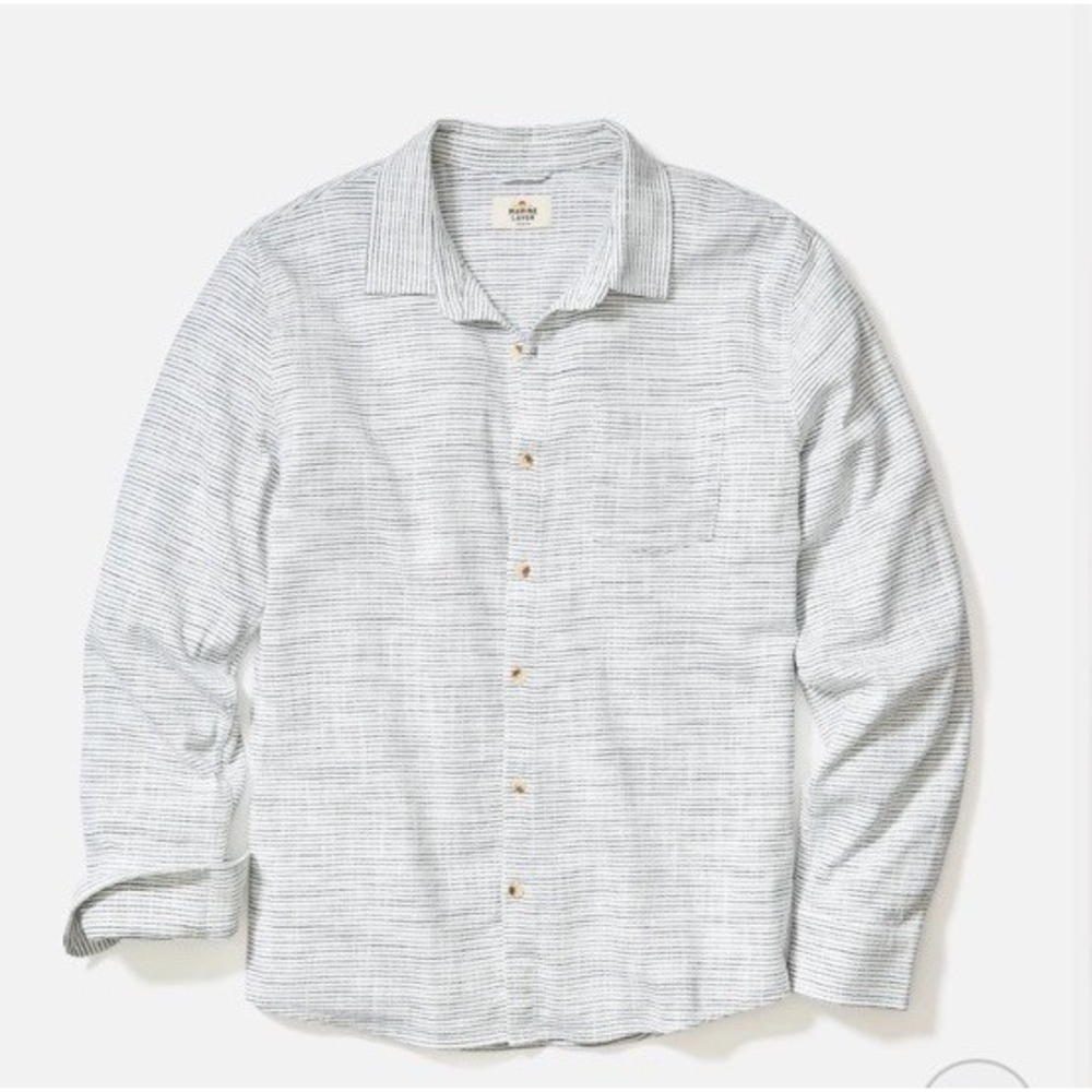 Marine Layer Men's Stretch Selvage Long Sleeve Large White Black Stripe Shirt